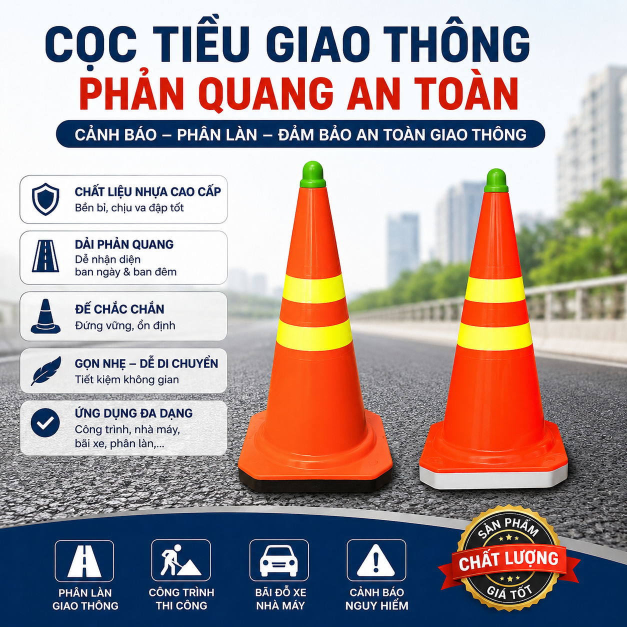 cọc tiêu giao thông phản quang cảnh báo an toàn