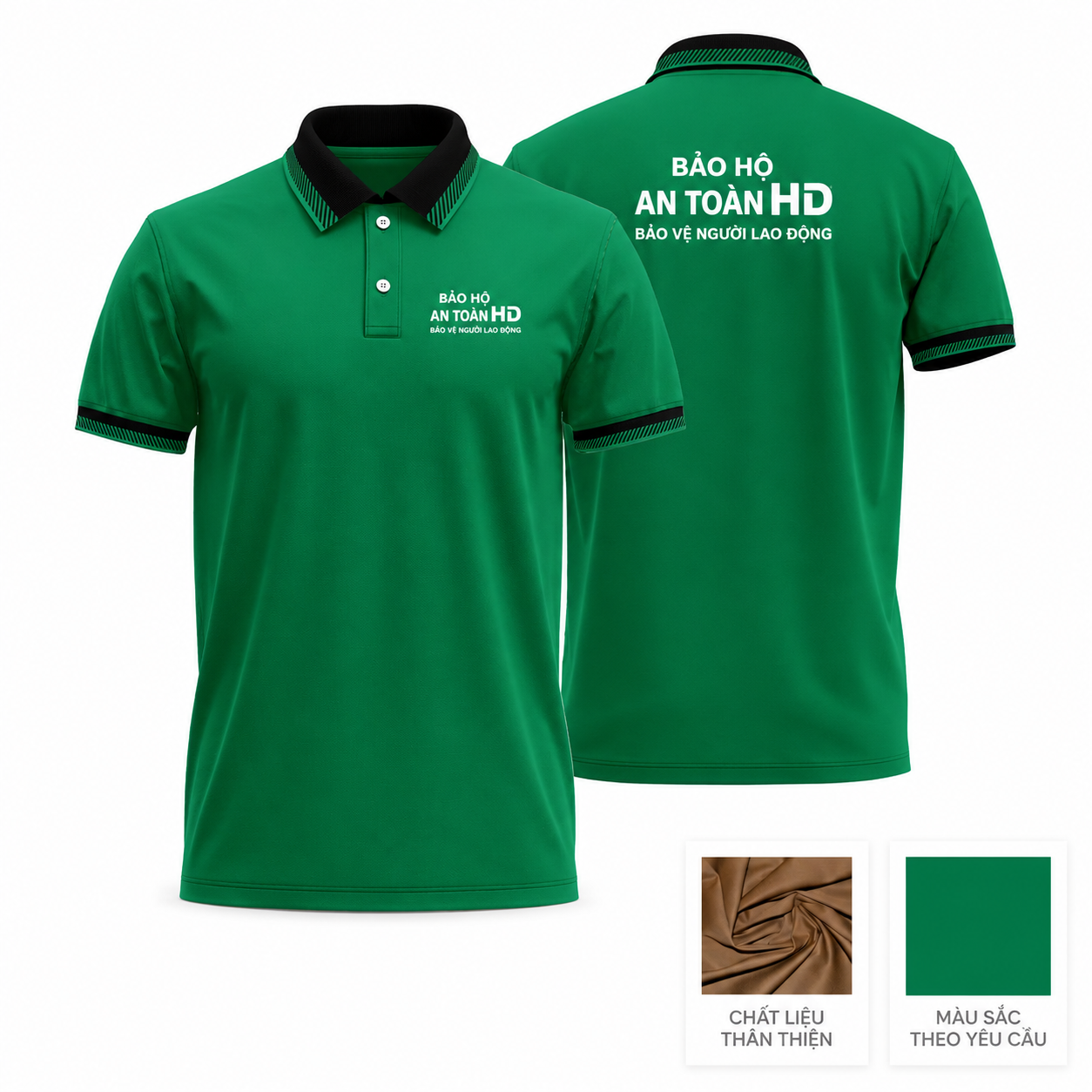 Áo thun đồng phục Polo màu xanh lá cao cấp, may theo yêu cầu, in thêu logo doanh nghiệp.